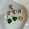 Summer Emalid Drop Glaze Green Heart Coldings Stud Kobiet niszowy