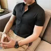 Haute qualité été hommes robe chemises à rayures à manches courtes mode coréenne Slim Fit décontracté affaires vêtements de cérémonie Blouse Homme 220401