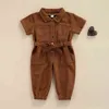 2021-05-05 Lioraitiin 1-5 anni bambino neonate casual tuta a maniche lunghe moda solido risvolto tasca pantaloni monopetto G220510