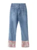 Splitsing etnische stijl pan button jeans dames zomer nieuwe retro veelzijdige slanke sigarettenpijp negende broek denim broek vrouwelijk T220728