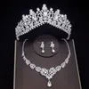 Ensembles de bijoux de mariée en cristal de luxe femmes mode diadèmes boucles d'oreilles collier ras du cou robe de mariée mariée couronne ensemble accessoire 220812