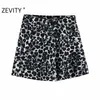 Zevity New Women Vintage Animal Texture Printingカジュアルスリムバミューダショーツレディースボタンシックホットショーツパンタローネコルト210306