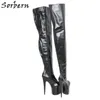 Sorbern Black Platform Boots For Women Crotch Thigh High 75Cm Long Unisex Boot Women Shoes Size 11 Custom Shaft Length Width