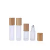 Glass Essential Oil Roll On Bottles with Stainless Steel Roller Balls and Bamboo Lid Refillable Clear Perfume Sample Bottle