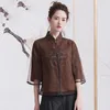 Ethnic Clothing Cheongsam Women's Stand Collar Hanfu Tops 2022 Spring Blend Organza Embroidery Chinese Style Tang Costume Qipao Shirts W