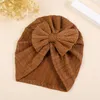 Neue Mode Gerippte Bogen Baby Turban Hut Infant Weiche Elastische Mützen Kappe Atmungsaktiv Einfarbig Baby Mädchen Motorhaube Hüte für neugeborene