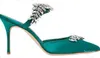 Hot Sale-Dress Pump Slipper Sandaler Strass High Heel Shoes Lurum Crystal-Embellished Satin Mules Sexiga Pekade Toe Party Bröllopspumpar 34-43