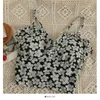 Canotte da donna Canotta con stampa Canotta con reggiseni incorporati Ragazze imbottite con fiori Crop Top Donna con volant Scollo a V Elastico sul retro Canotta Estate TopWom