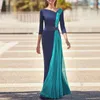 Contrast Color Evening Dresses Three Quater Sleeve Button Cuff Formal Gown Pleat Side Chiffon Invitada Prom Dress