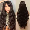 Hair Synthetic Wigs Cosplay Alan Dark Brown Long Water Wave Synthetic Hair Wigs for Black Women Cosplay Party with Bangs High Temperature Fiber 220225