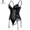 Black Shinny feminino steampunk gótico espartilho faux couro bustier lingerie plus size sxxxxxxl 220812