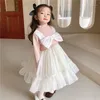 Abiti da ragazza 2022 Inverno Neonate Principessa Bowknots Abito da ballo patchwork lavorato a maglia Stile coreano Toddlers Bambini Addensare Vestito caldo