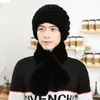 Erkekler Gerçek Rex Tavşan Kürk Şapka Eşarp Setleri Kış Sıcak Beanie Cap Meapwear Siyah