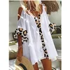 Letnie Damskie Leopard Drukuj Topy Casual Luźne Off Ramię Duży Rozmiar Top T-Shirt Moda Trend Solid Color Midi Sleeve 220414