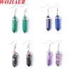 WOJIAER Retro Exquisite Natural Stone Blue Turquoise Dangle Earrings Female Fashion Pointed Hexagonal Prisms Ear Drop Earring BO952