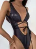 In-X Bandage snakeskin monokini Hollow out swimsuit women Bandeau bathing suit Backless bodysuit largesize swim suit 220505