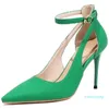 Dress Shoes Ankle Straps High Heels Pumps Woman Elegant Sexy Pointed Toe Fashion Black Green 2022