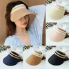 Sombrero de estilo informal para mujer, sombreros protectores solares para exteriores de verano, tejido de paja a la moda, sombreros vacíos para el sol, rafia