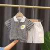 Boys Set Cotton Baby Suit Summer Short Sleeve Casual Children's Top Shorts 2PCS for Infant Kids Outing Clothes Stripe Fashion G220509