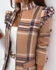 Kvinnors Jackor Plaid Print Women 2022 Fall Ruffles Långärmad Zipper Up Coat