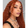 26 Inch Deep Curly Lace Front Human Hair Wig Ginger Orange Colored 13x4 Synthetic Water Wave Frontal Wigs for Women