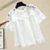 Women's Blouses Women's & Shirts Short Sleeved Lace Blouse For Women Summer White Pink Shirt Girls Students Tops Blusas Mujer De Moda