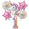 1Set Rainbow Unicorn Balloon de 32 pulgadas Número de láminas Foil Flusos 1er Kids Unicornio Tema de cumpleaños Decoraciones de fiesta Baby Shower Globos