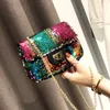 Evening Bags Summer Sequins Decorative Metal Chain Small Square Handag Women's Students' One Shoulder Cross Mini BagEvening EveningE