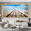 Alte Holzbrücke Poster Leinwand Malerei Wand Kunst Bilder für Wohnzimmer Meer See Landschaft Drucke Himmel Sonnenuntergang Moderne Wohnkultur W220425