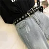 Bälten Lång personlighet HARAjuku Casual Ring Black Metal Belt Students Jean Canvas midja Tide Silver Pin Bucklebelts