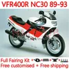 ホンダRVF400RのボディキットVFR400 R N30 V4 VFR400R 89-93 133NO.34 RVF VFR 400 RVF400 R 400RR 89 90 91 92 93 VFR400RR VFR 400R 1990 1991 1993フェアリング白い黒人黒人黒人黒人