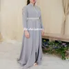 Chic Dusty Blue Arabic Turkey Evening Dress Jumpsuit Overskirt Train Long Sleeve Prom Dresses 2022 Algerian Moroccan Party Gown Formal Outfit Reception Skirt