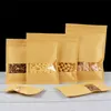 100pcs Flat Bottom Kraft Paper Clear Window Zip Lock Packaging Bag Resealable Biscuits Coffee Powder Snack Candy Cereals Heat Sealing Gift Storage Pouches