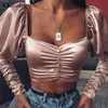 Chicology ufficio signora camicetta soffio manica lunga donna crop top 2019 autunno inverno femminile elegante partito sexy vestiti casual T200321