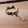 Charm Bracelets Rainbery Leopard Print Silicone Bead Keychain Fashion Bag Pendant Tassel MAMA Letters Bracelet Key Chains JB0800Charm Lars22