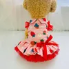 Dog Apparel Pet Strawberry Cake Dress For Girls Cat Sweet Gauze Princess Lace Clothes Summer Bow Skirt Puppy KittenDog