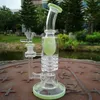 Gros Pommeau De Douche Inversé Verre Épais Narguilés Bleu Vert Disponible Ratchet Perc Bongs En Verre Torus Barrel Plates-formes Pétrolières Dab Rig Narguilé Avec Bol YQ02