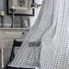 Zasłony zasłony białe czarne kratę Wysokiej jakości bawełniany bawełniany bawełniany lniany zaciemnienie półbrężne tkaninowe okno wykuszowe domowe salon hookscurta