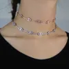 New Turkish Evil Eye Choker Necklace Jewelry Rose Silver Color Micro Pave 5A Cz Bar Eyes Charm Link Chokers Necklaces Wholesale