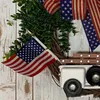 Dekoratif Çiçek Çelenkleri Vatansever Çelenk Ön kapı Dekoru El işi Amerikan Stripes Yıldızlar Çuval Bakış Yay Ev Dekorasyonları Forde