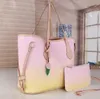 2 -stycken uppsättning multicolor -gradient onthego totes single axel kors kroppspåsar designer handväskor stor kapacitet kvinnor shoppare väska purses