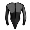 Catsuit Costumes Mens Lingerie See-Through Mesh Bodysuit Sleepwear Long Sleeve High-Cut Thongs Back Zipper Leotard Slim Fit Jumpsuit