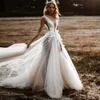 Sexy V-Neck Wedding Dresses Illusion Tulle Lace Backless Country Bridal Princess Gowns Pleats Sleeveless Robe De Mariee Beach BES121