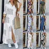 Retail Spring Maxi Dresses for Womens Button Down Long Shirt Dress Chain Print Lapel Neck Party Dress Casual Hylsa överdimensionerad överdimensionerad