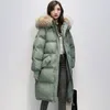 レディースファッショナブルなソリッドサイズのコート厚い暖かい冬のジャケットの女性フルスリーブファーファーカラーフード付きシックパーカー211120