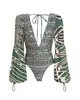 dames badkleding uit één stuk sexy zwempakken voor zomers gepersonaliseerde print puff puff lange mouw strandkleding goed stretch slank fit badkleding maio moda praia