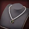 Hänge halsband europeiska och amerikansk hirkorn pärla vintage smaragd halsband
