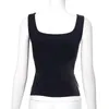 Women's Tanks & Camis Summer Casual Basic Tank Top Black White Sleeveless Square Neck Split Mini Vest Chic Women Slim Fit Cropped Female Clo