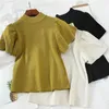 Spring stickade toppar kvinnor kort ärm t shirt koreansk mode Autumn Knit Pullovers T Shirt Tee Shirt Femme Tshirt Knitwear 210317