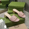 Designer Women Sandals High Heels Interlocking Cut-out Slide Leather Girls Fashion Rubber Sandal Summer Beach Casual Slipper With Box NO384